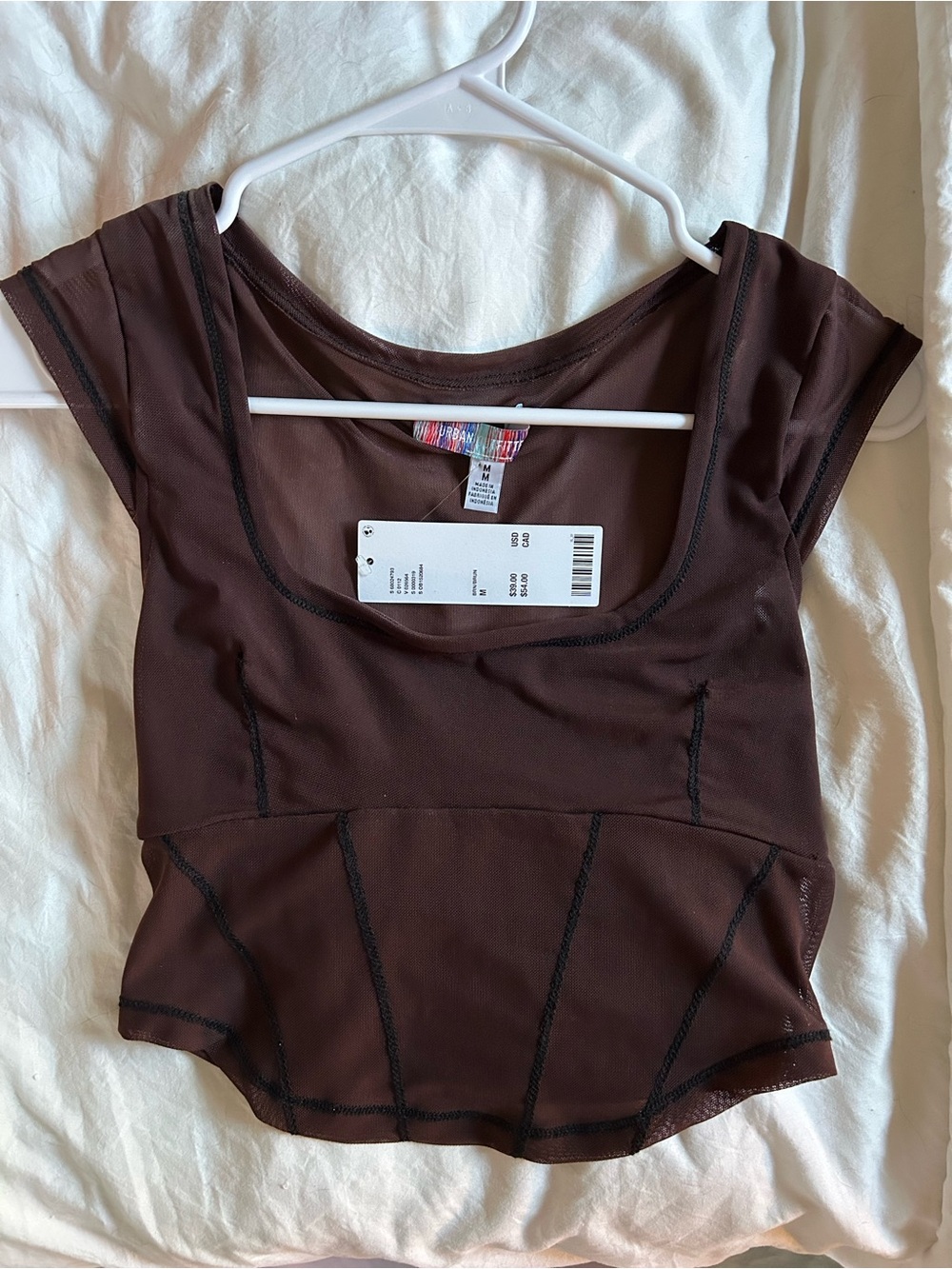Urban Outfitters Dark Brown Mesh Scoop-Neck Crop Top